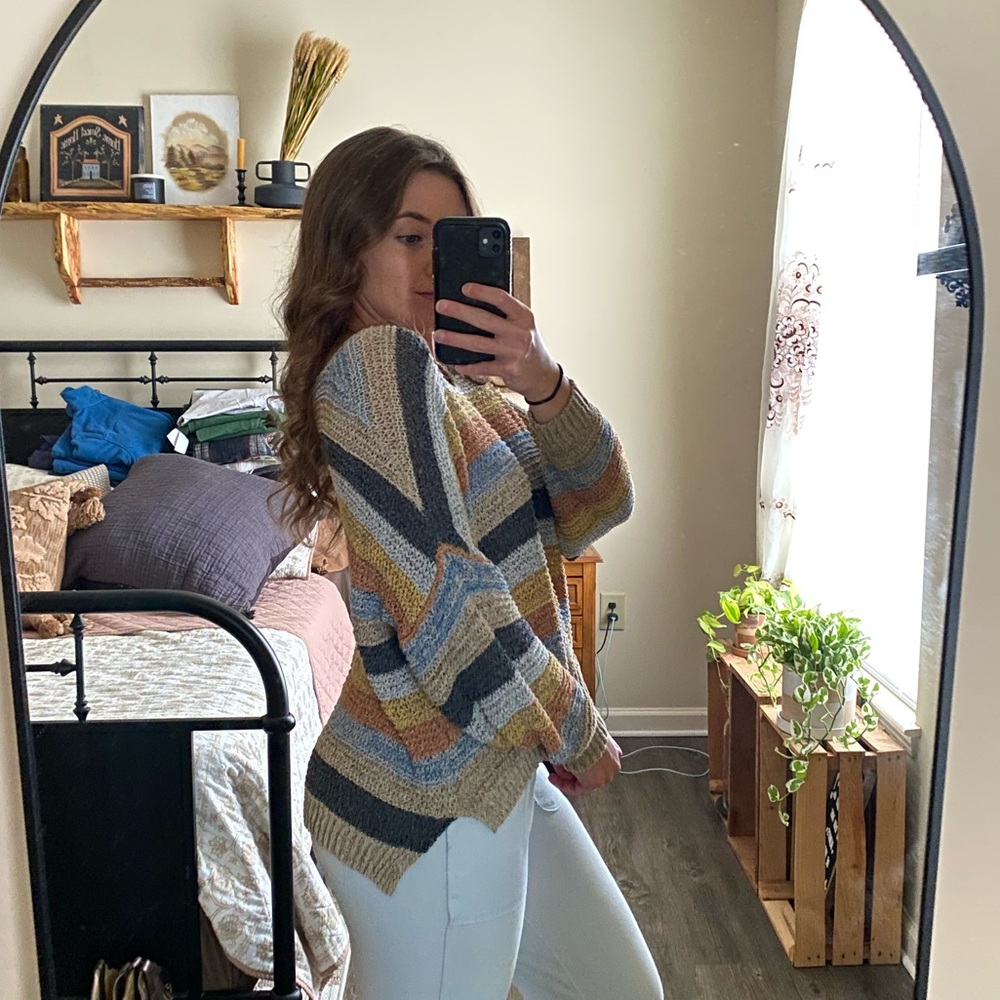 Dress Up Multicolor Knit Vintage Style Striped Sweater — Women’s M
